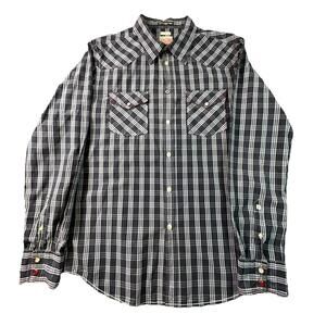 JACHS Men’s Long Sleeve Button Down Black Plaid XL